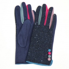 Navy Blue Tweed & Colour Contrast Gloves by Peace of Mind